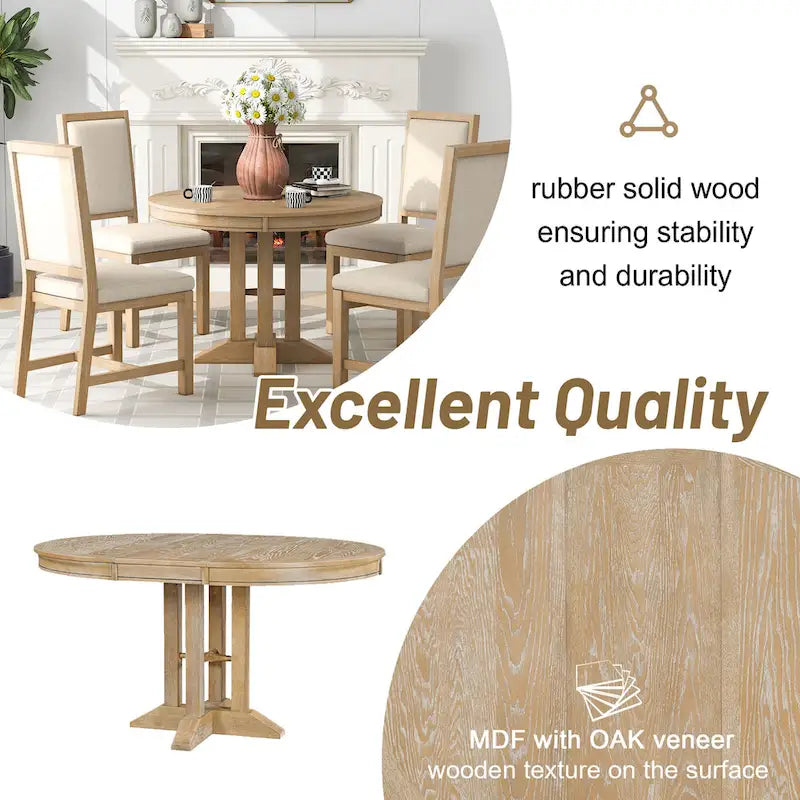 Farmhouse Dining Table Extendable Round Table for Kitchen, Dining Room