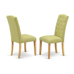 East West Furniture 3 Piece Dining Table Set- a Rectangle Kitchen Table and 2 Limelight Linen Fabric Upholstered Chairs, Oak