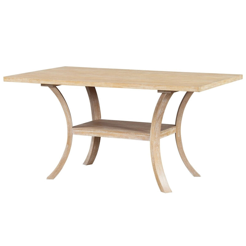 6-Piece Dining Table Set with Storage Shelf and Curved Legs, Kitchen Table Set with Bench and 4 Removable Cushions Dining Chairs