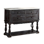 Four Drawers Wooden Server with Marble Top, White and Brown