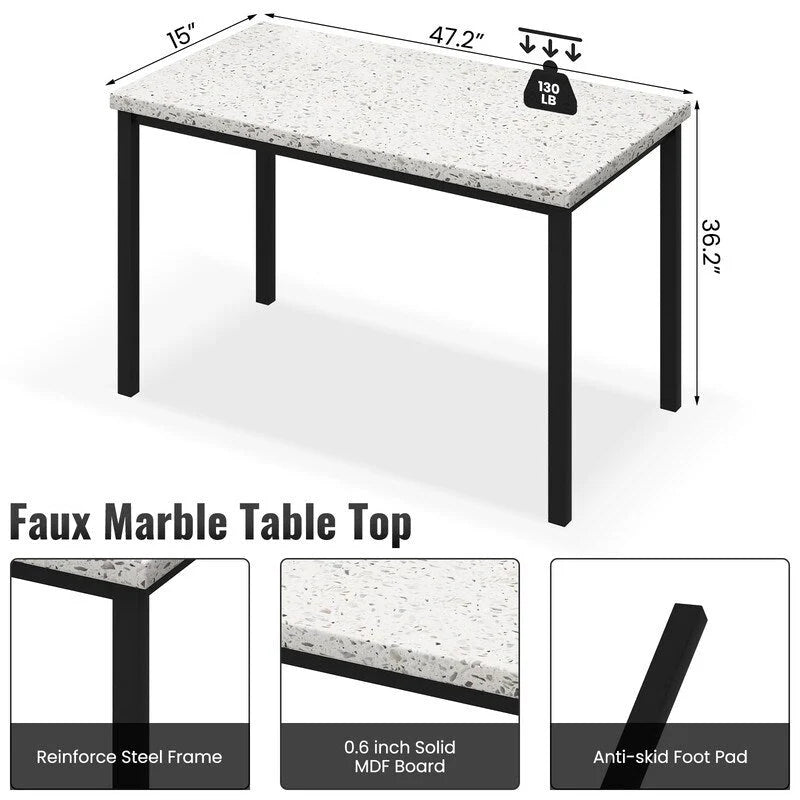 Grondin Mid-Century Modern Faux Marble Top 5-Piece Dining Table Set with 4 Faux Leather Matching Dining Chairs for Kitchen