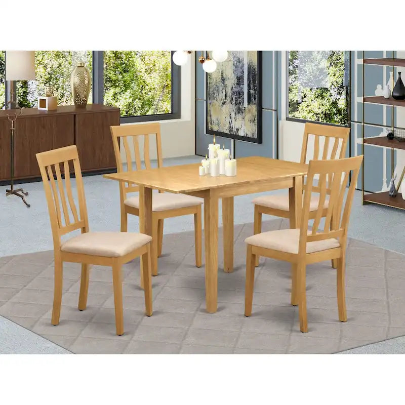 East West Furniture Dining Table Set- a Rectangle Dining Room Table and Faux Leather Chairs, Oak (Pieces Option)