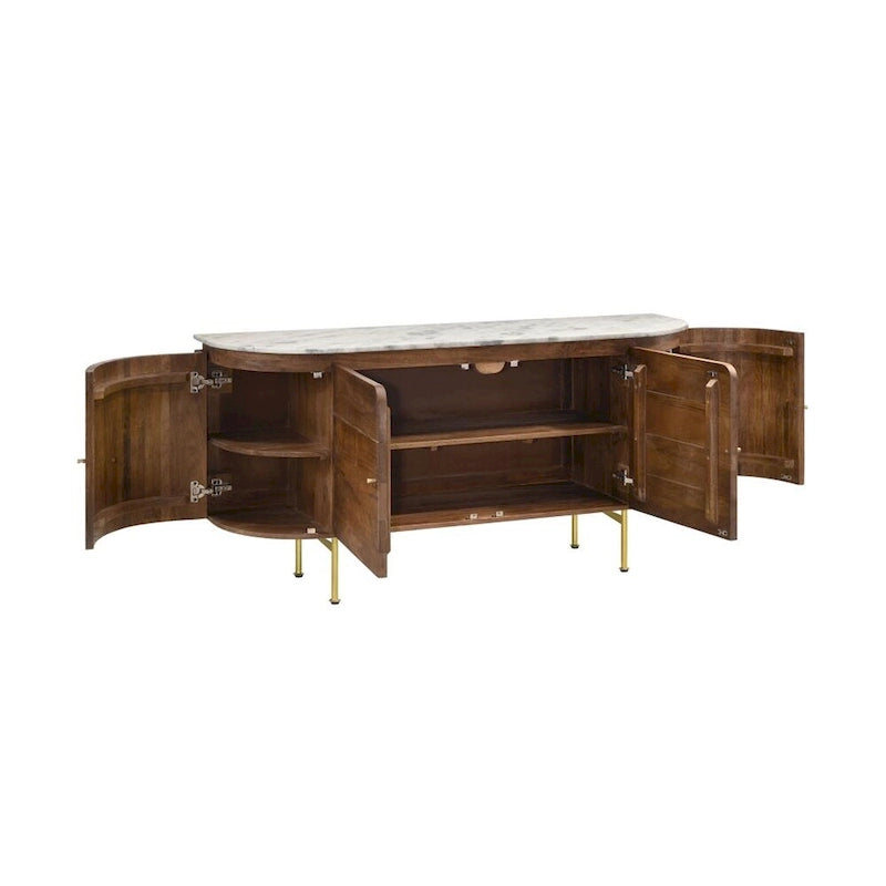 4 Doors Marble Top Dining Server in White and Natural