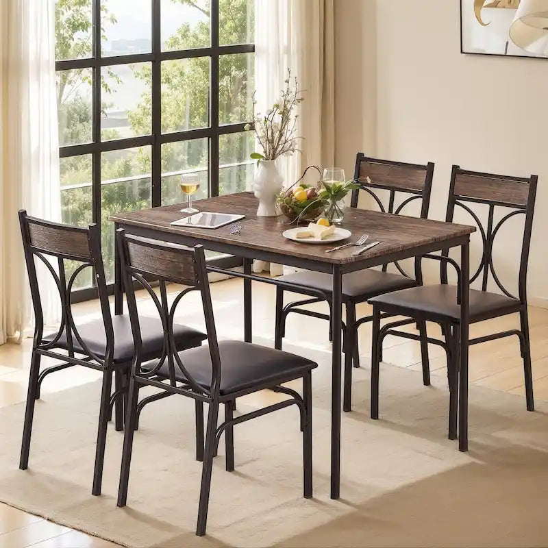 Javlergo Modern 5-pieces Dining Table Set with 4 Chairs, Kitchen Dining Room Table Set for 4, Brown