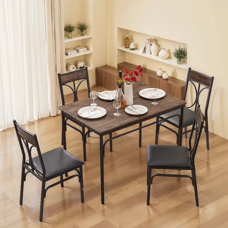 Javlergo Modern 5-pieces Dining Table Set with 4 Chairs, Kitchen Dining Room Table Set for 4, Brown