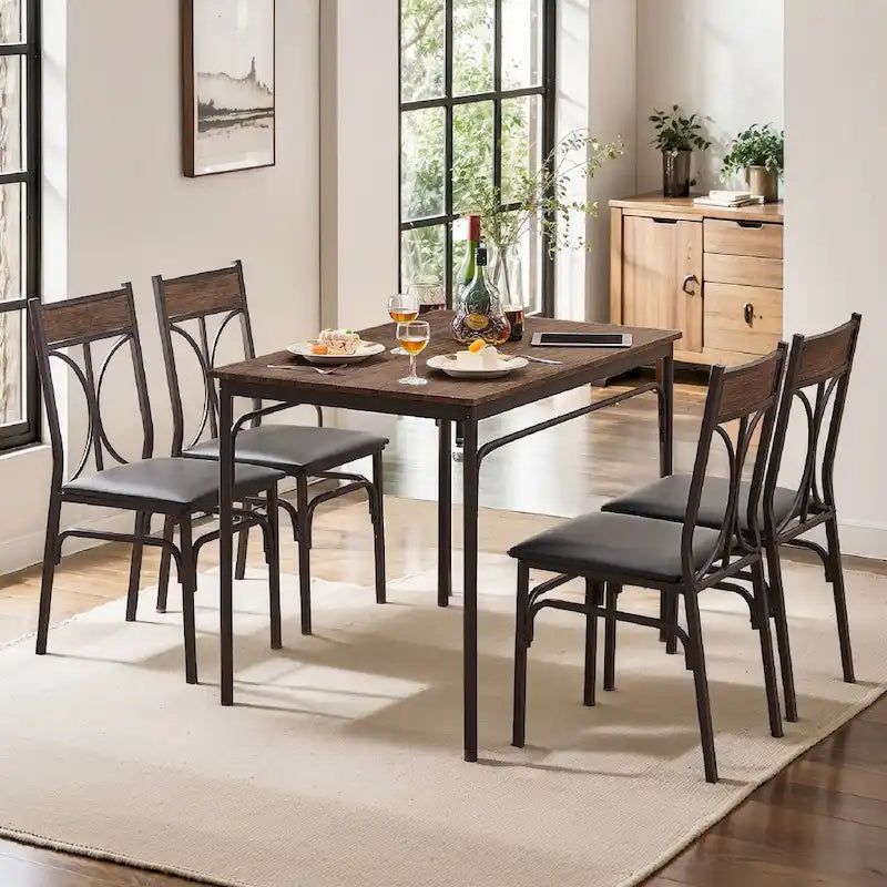 Javlergo Modern 5-pieces Dining Table Set with 4 Chairs, Kitchen Dining Room Table Set for 4, Brown