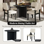 5-Piece Round Dining Table Set Pedestal Kitchen Table Set with 4 Upholstered Dining Chairs for Studio, Apartment, Small Places