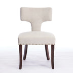 Modern Dining Chairs Set of 2, Farmhouse Linen Fabric Upholstered Accent Chair Curved Backrest with Copper Nails around