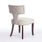 Modern Dining Chairs Set of 2, Farmhouse Linen Fabric Upholstered Accent Chair Curved Backrest with Copper Nails around