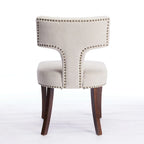 Modern Dining Chairs Set of 2, Farmhouse Linen Fabric Upholstered Accent Chair Curved Backrest with Copper Nails around