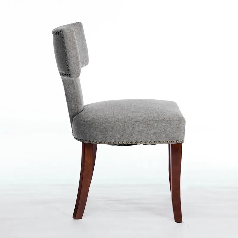 Modern Dining Chairs Set of 2, Farmhouse Linen Fabric Upholstered Accent Chair Curved Backrest with Copper Nails around