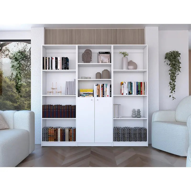 Kenyon 3pc Set 74 Wide 5-Shelf and Cabinet Bookcase