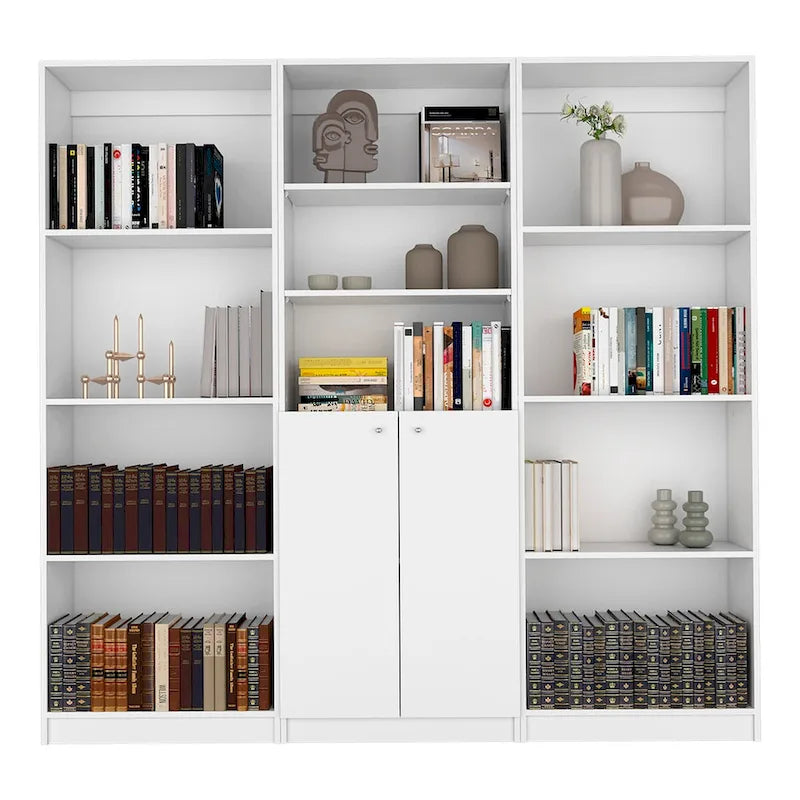 Kenyon 3pc Set 74 Wide 5-Shelf and Cabinet Bookcase