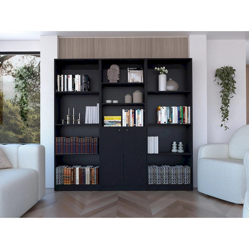 Kenyon 3pc Set 74 Wide 5-Shelf and Cabinet Bookcase
