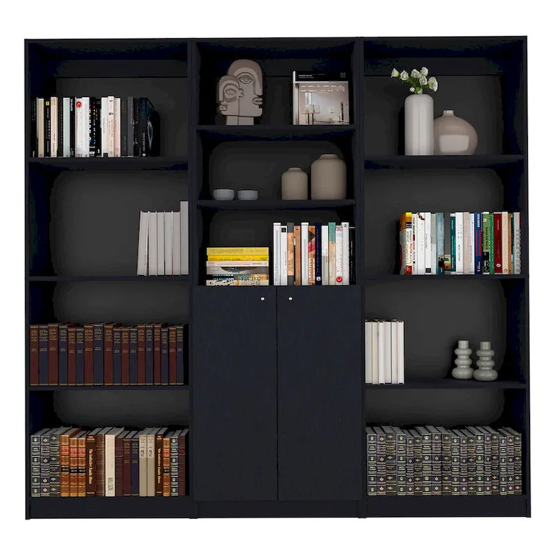 Kenyon 3pc Set 74 Wide 5-Shelf and Cabinet Bookcase