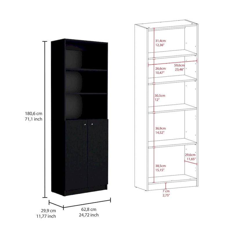 Kenyon 3pc Set 74 Wide 5-Shelf and Cabinet Bookcase