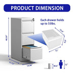 3-Drawers 14.96 W Metal Vertical File Cabinet with Lock Office Home Vertical File Cabinet for A4 Legal/Letter Size