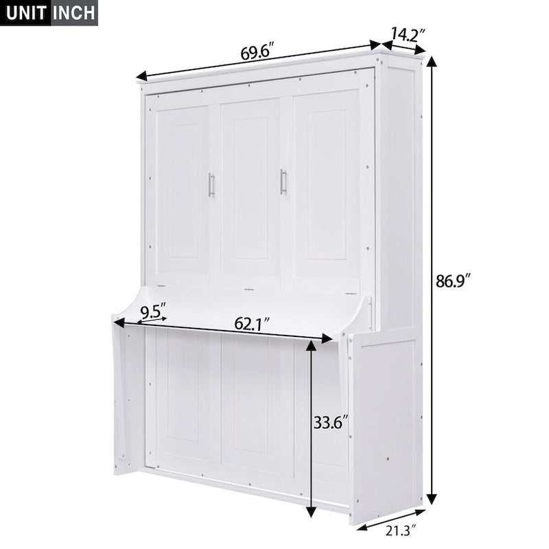 Queen Size Solid Wood Murphy Bed with a Shelf