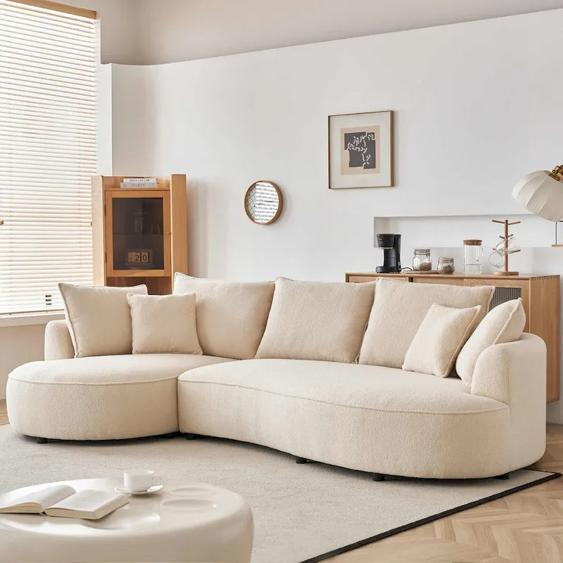 122.8 Modern Teddy Fabric Cloud Curved Sofa -- Left Facing