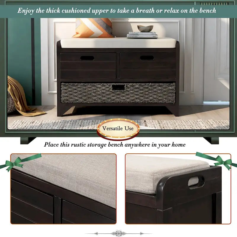 Storage Bench with Removable Basket and 2 Drawers
