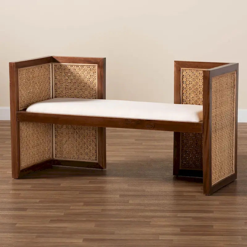 Lovina Bohemian Light Honey Rattan and Acacia Wood Accent Bench