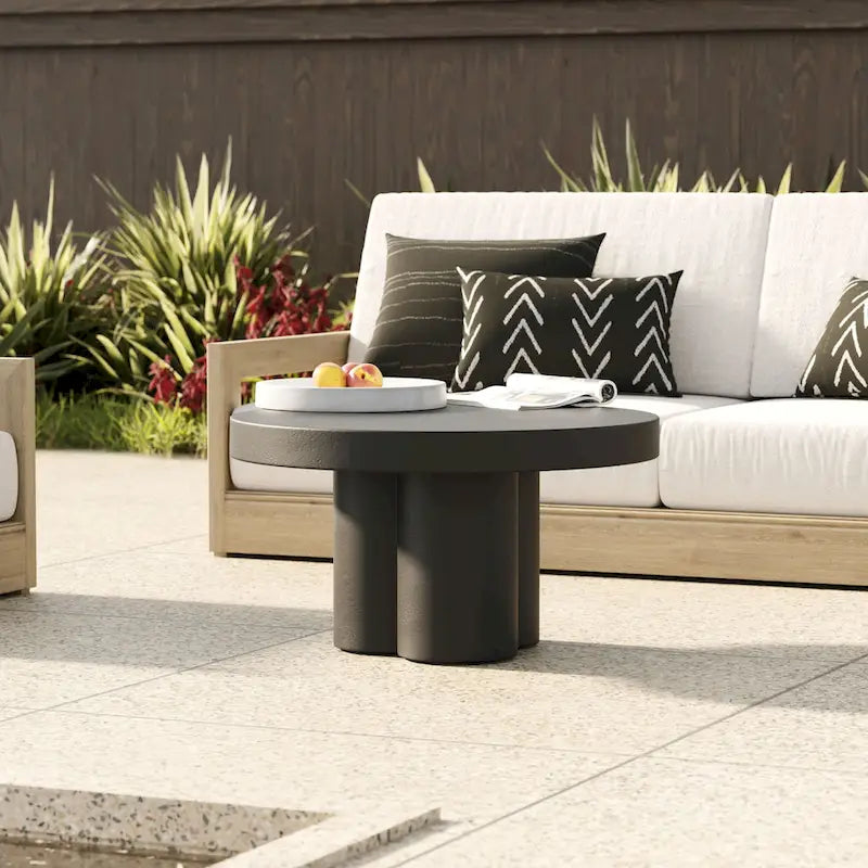 Black Round Concrete Coffee Table - 30" Outdoor/Indoor