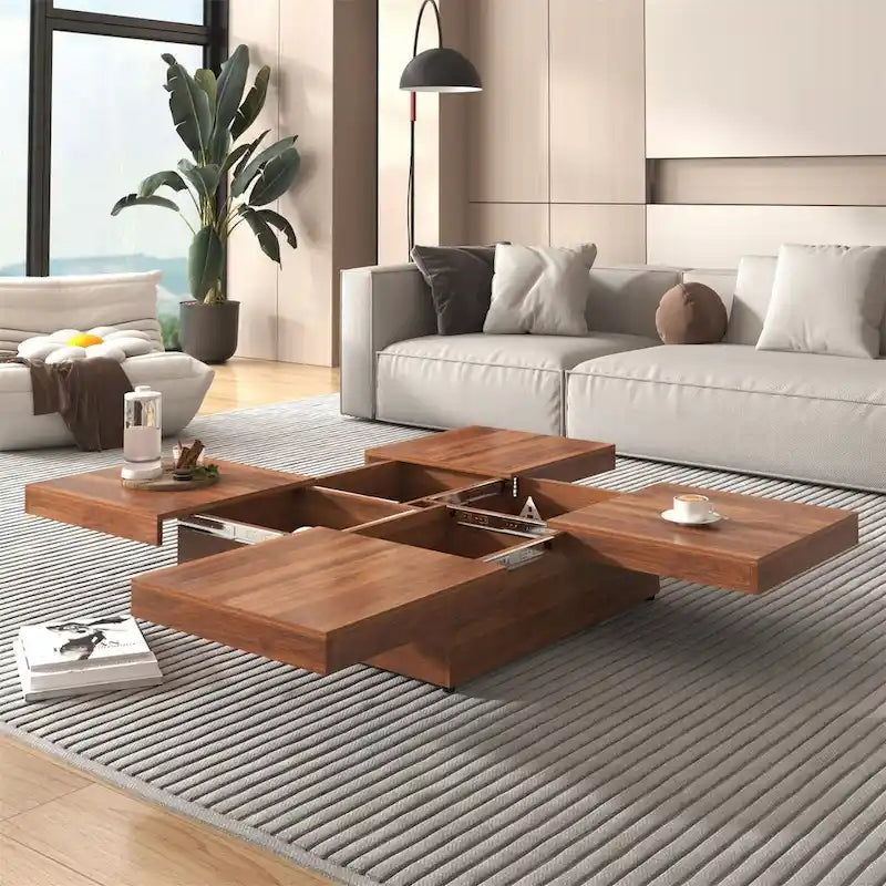 Square Marble Veneer Coffee Table Sliding Top with Storage by Harper&Bright Designs