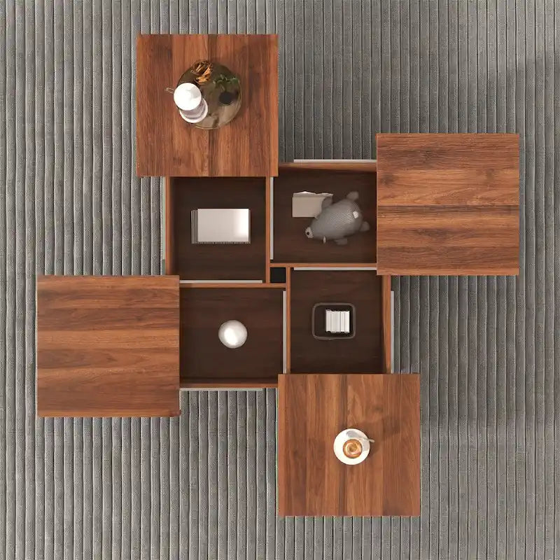 Square Marble Veneer Coffee Table Sliding Top with Storage by Harper&Bright Designs