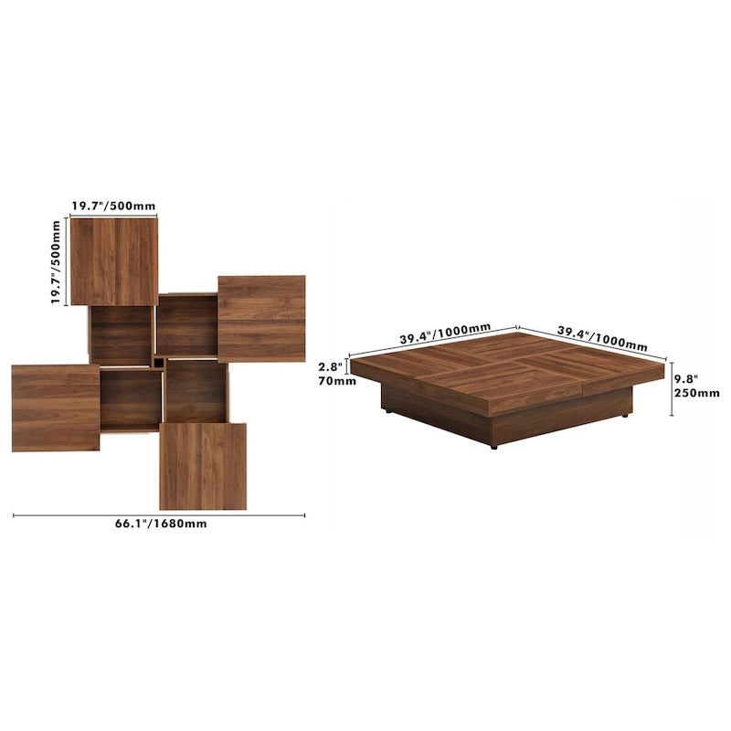 Square Marble Veneer Coffee Table Sliding Top with Storage by Harper&Bright Designs