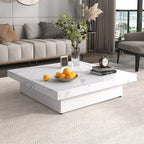 Square Marble Veneer Coffee Table Sliding Top with Storage by Harper&Bright Designs