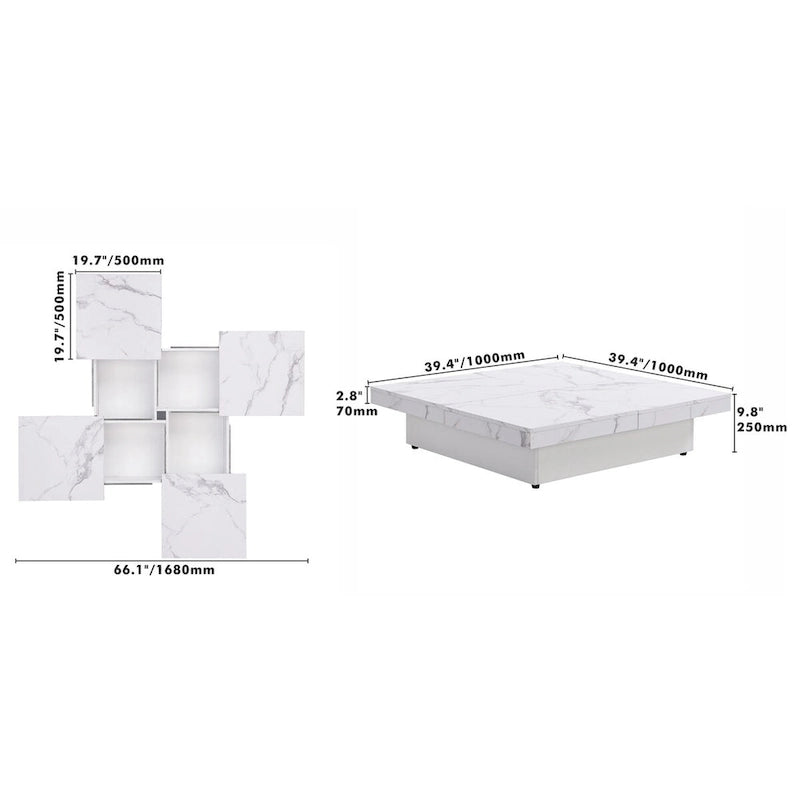 Square Marble Veneer Coffee Table Sliding Top with Storage by Harper&Bright Designs
