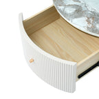 Modern Round Coffee Table with 2 Large Drawers Storage Accent Table with Marble-patterned Tabletop