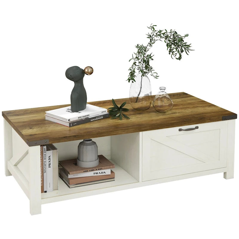Farmhouse Coffee Table with Storage and Drawer