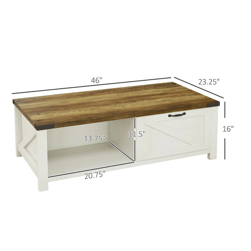 Farmhouse Coffee Table with Storage and Drawer