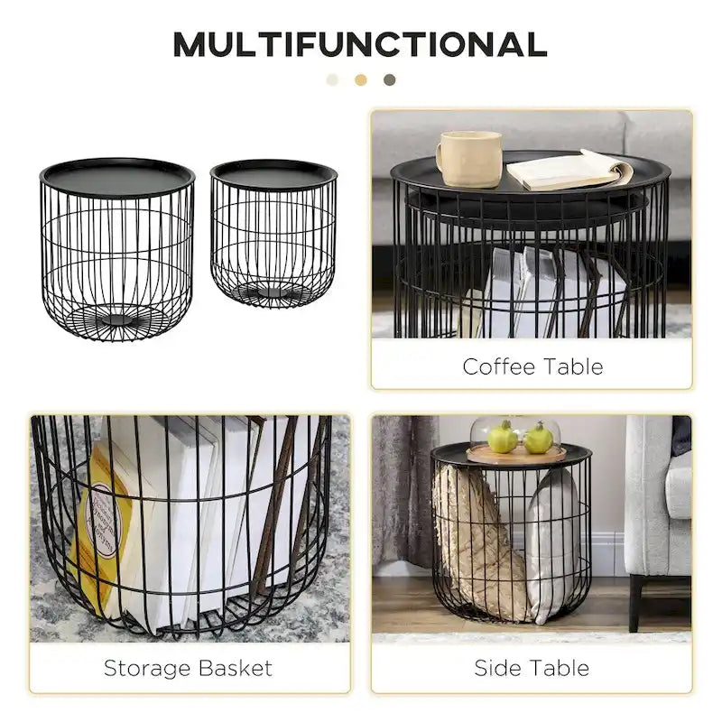 Nesting Coffee Tables with Steel Body and Removable Top (Set of 2)