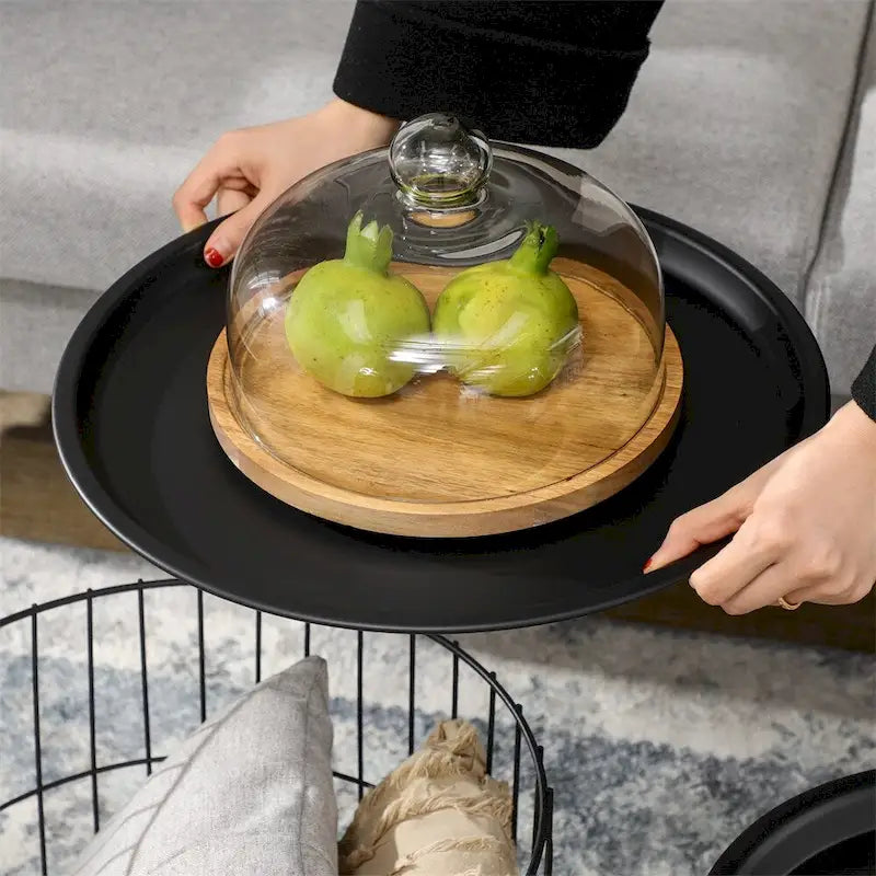 Nesting Coffee Tables with Steel Body and Removable Top (Set of 2)
