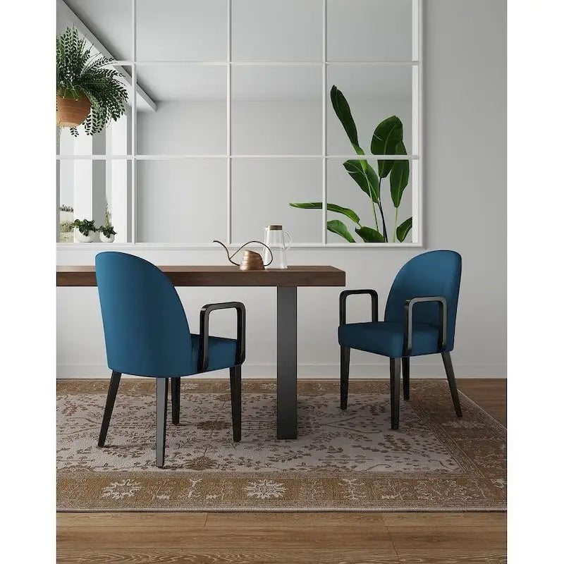 Leatherette & Velvet Dining Armchair - Walnut Legs