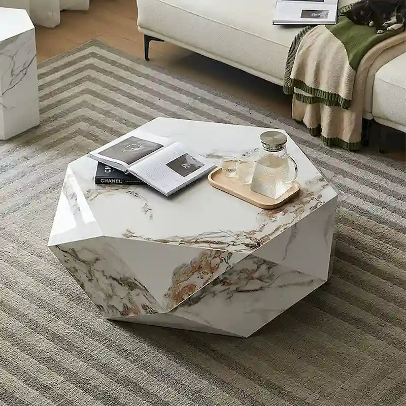 Modern White Faux Marble Coffee Table - 43.3