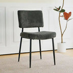 Modern simple velvet dining chair Fabric Upholstered Chairs home bedroom stool back dressing chair black metal legs(set of 2)
