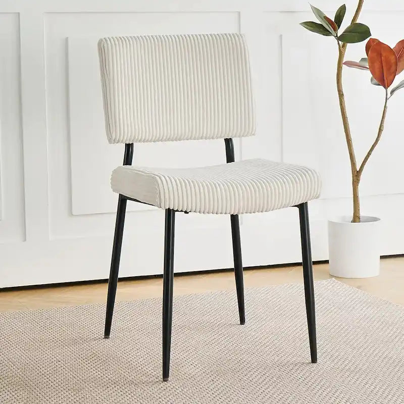 Modern simple velvet dining chair Fabric Upholstered Chairs home bedroom stool back dressing chair black metal legs(set of 2)