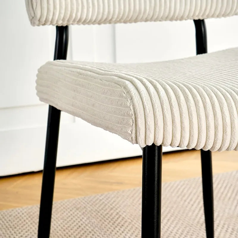 Modern simple velvet dining chair Fabric Upholstered Chairs home bedroom stool back dressing chair black metal legs(set of 2)