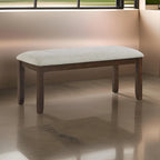 Humpty 43 Inch Bench, Gray Polyester Upholstery, Cherry Brown Solid Wood