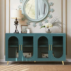 Grondin Mid-Century Modern Style 59.8 Wide Sideboard Buffet with Fluted Tempered Glass Doors and Adjustable Shelves