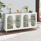 Grondin Mid-Century Modern Style 59.8 Wide Sideboard Buffet with Fluted Tempered Glass Doors and Adjustable Shelves
