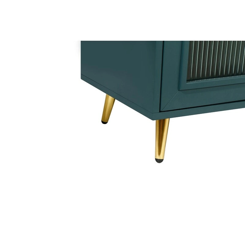 Grondin Mid-Century Modern Style 59.8 Wide Sideboard Buffet with Fluted Tempered Glass Doors and Adjustable Shelves