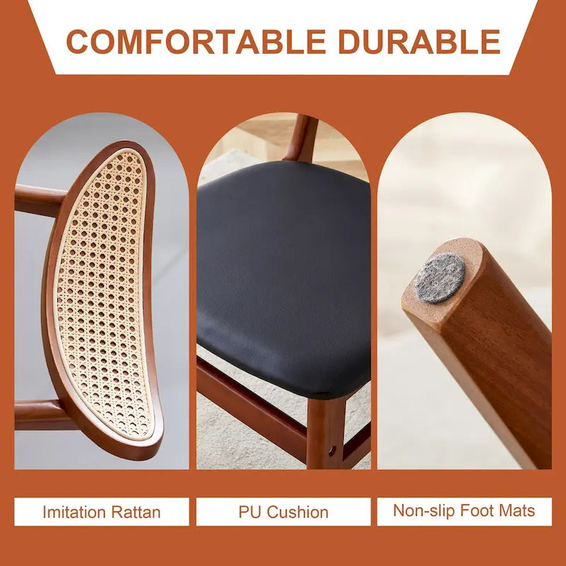 The stylish and durable solid wood dining chair, small curved back, PU cushion, and beautiful shape match with any room