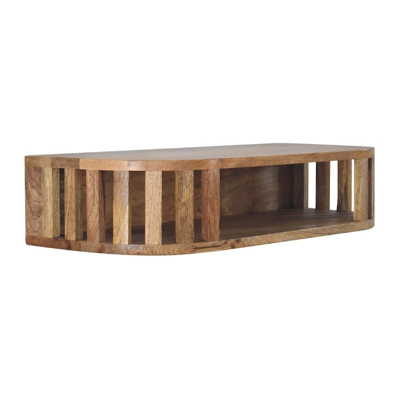 Oak Finish Wall-Mounted Console Table