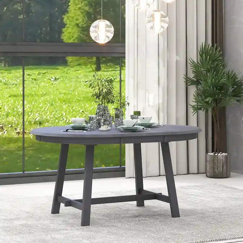 Gray Round Extendable Dining Table 4-6 Seater