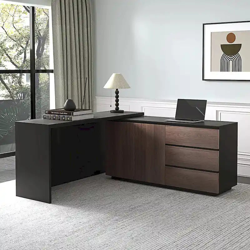 White Expandable L-Shaped Desk with Storage