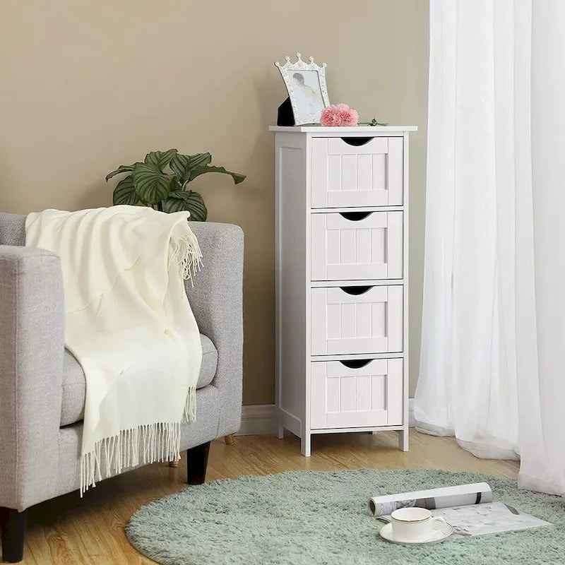 11.8 in. White Wooden Freestanding Bathroom Storage Linen Cabinet